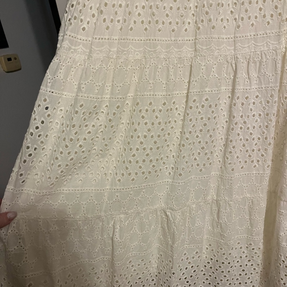 Cal Style Boho Cream Eyelet Maxi Dress 3/4 Sleeves Size Large - Picture 6 of 9